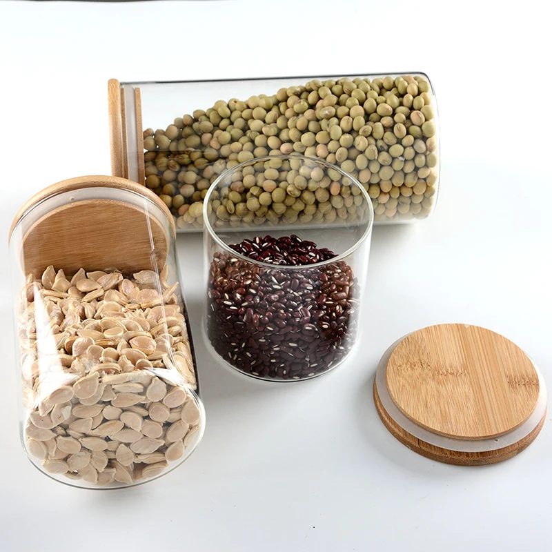 Hot Sales Handmade Glass Craft Borosilicate Glass Bamboo Or Cork Lids Insulated Clear Glass Jar