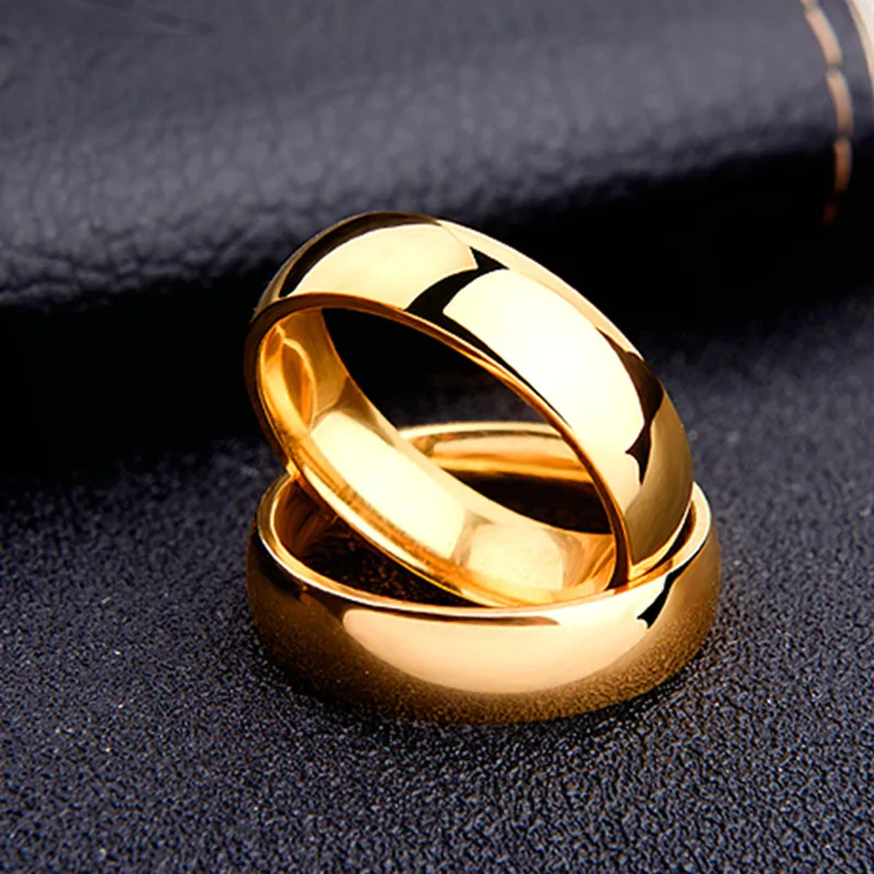 18K Gold Plated 6mm Mens Band Rings Stainless Steel Jewelry Fashion Titanium Steel Plain Ring for Men