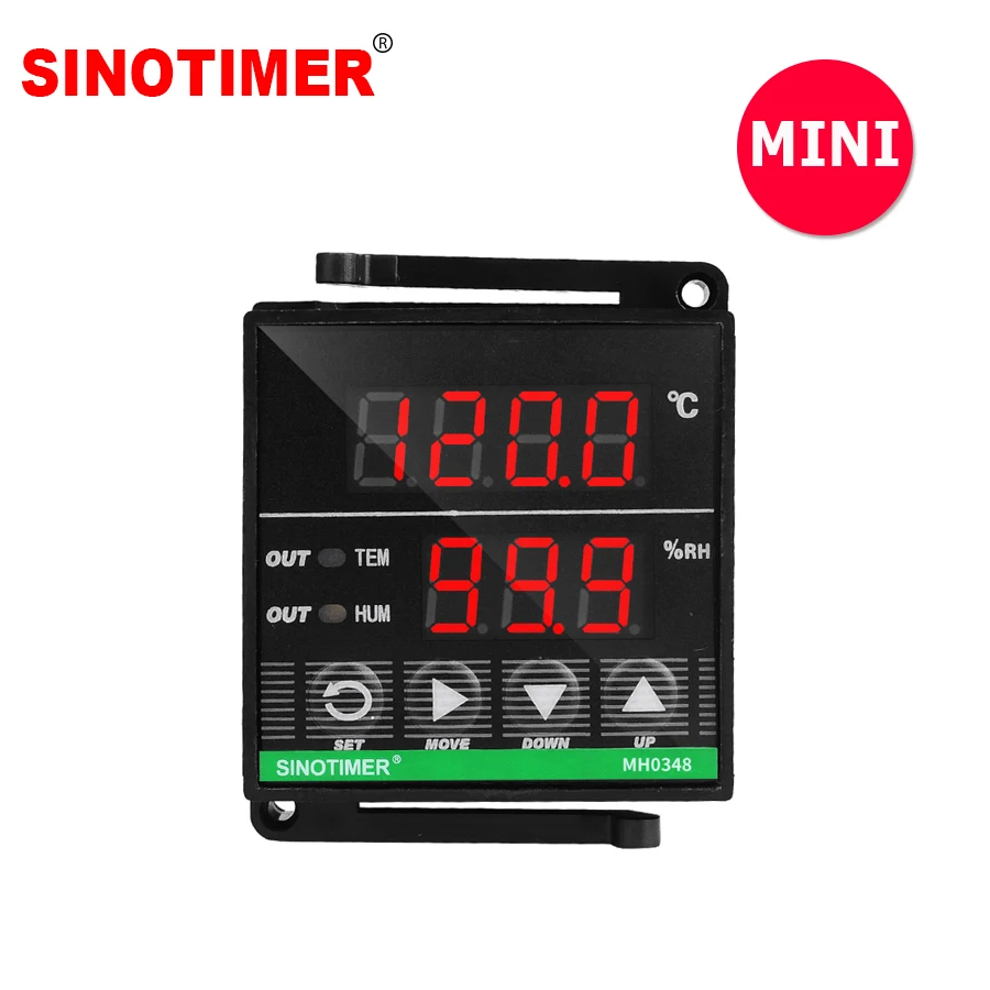 MINI Size Digital temperature Humidity control controller with 3M Cable and Sensor, 1 Temperature and 1 Humidity Relay Output
