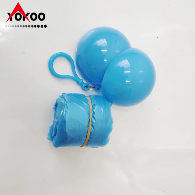 
plastic emergency disposable poncho raincoat with keyring ball 
