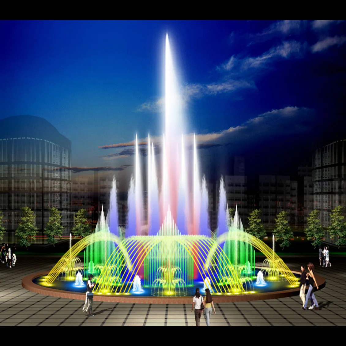Good-looking lake dancing water fountain