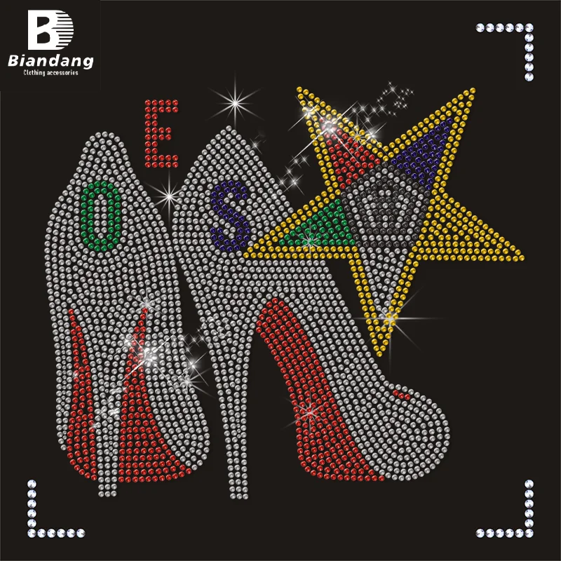 Custom OES Rhinestone Heat Transfer Iron On Rhinestone Transfer Eastern Star Hot Fix Strass Motif for Garment