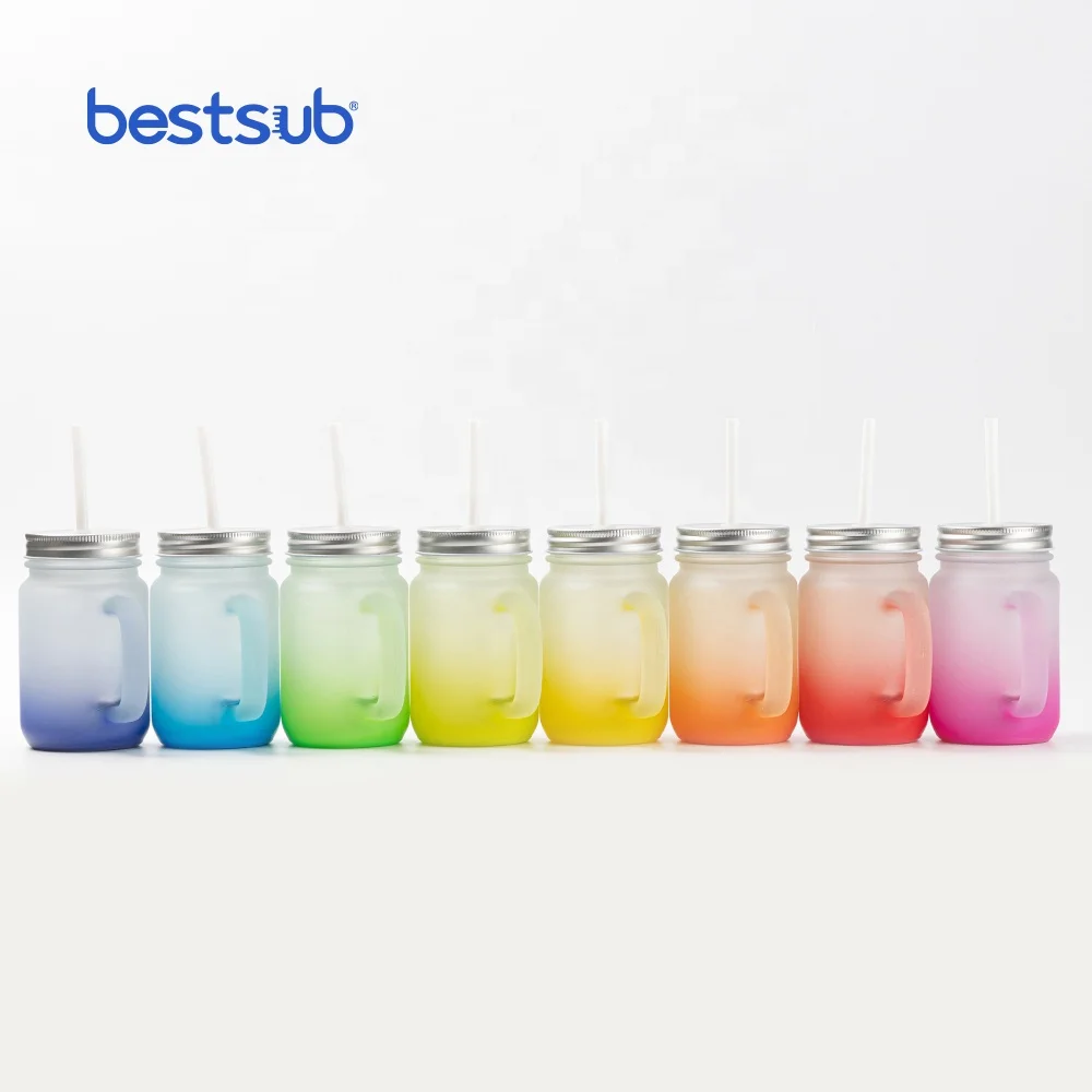 BestSub Wholesale Custom Sublimation Blanks Mug 12oz Glass Mason Jar with Straw