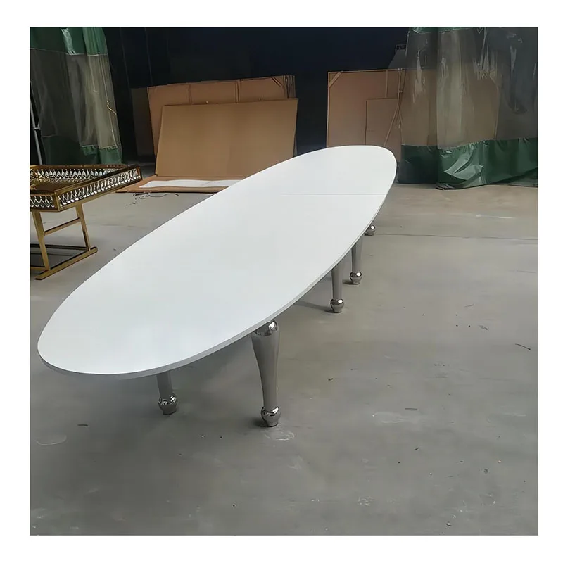 Wholesale Modern Gold Stainless Steel Glass Oval Table for Dining Banquets Parties Weddings Hotel Use
