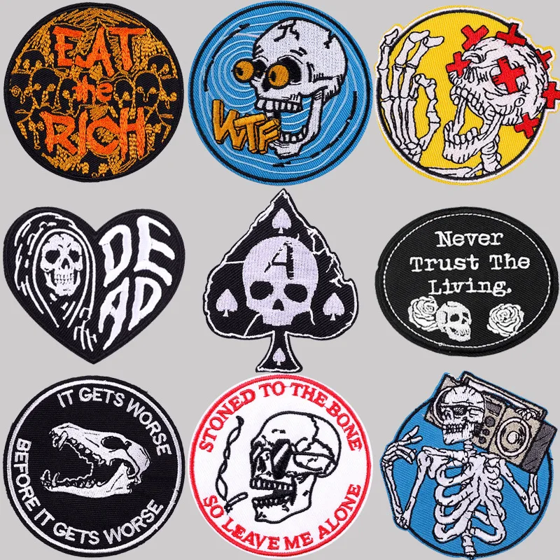 Wholesale Punk style badge Custom personalized skull cloth Patch Patch Embroidery label embroidery custom