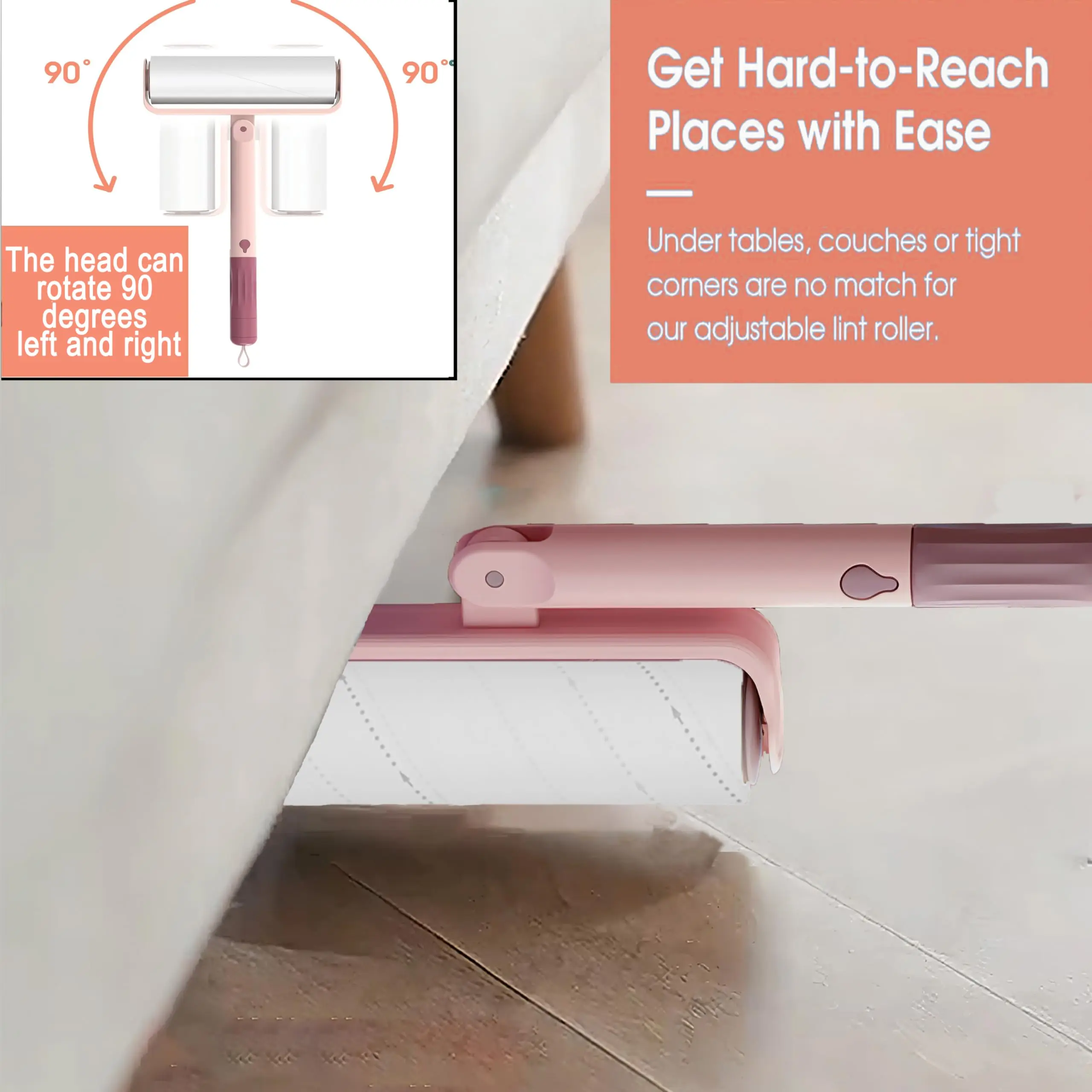 Extendable Long Lint Roller With Dust-Proof Cover Includes 3 Refills 180 Sheets for Furniture Clothes Floor Carpet Curtains