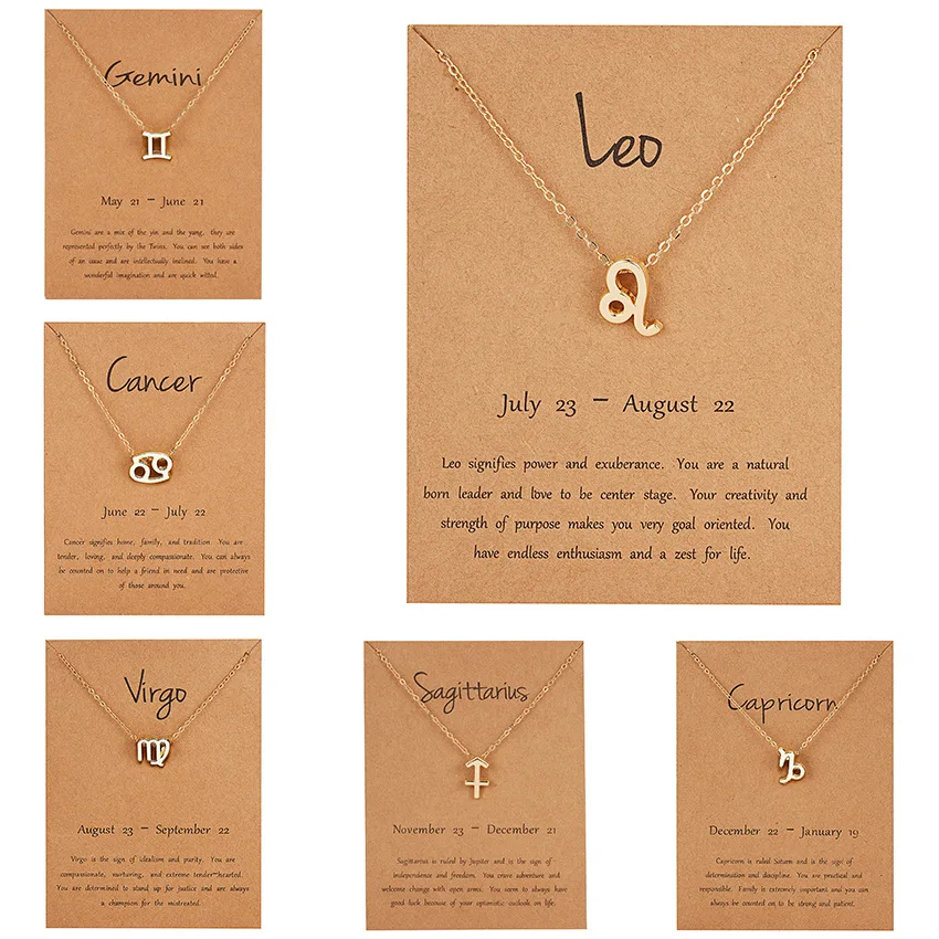 Europe & America Fashion New Creative Symbol Edition Twelve Constellation Rhinestone Paper Card Necklace Wild Clavicle Chain