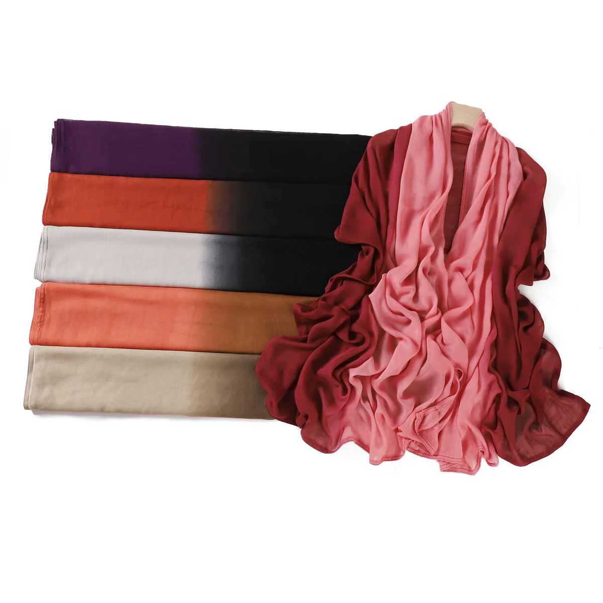 Wholesale New Color Shaded Delicate Rayon Viscose Modal Fabric Scarf Shawl Ombre Hijab