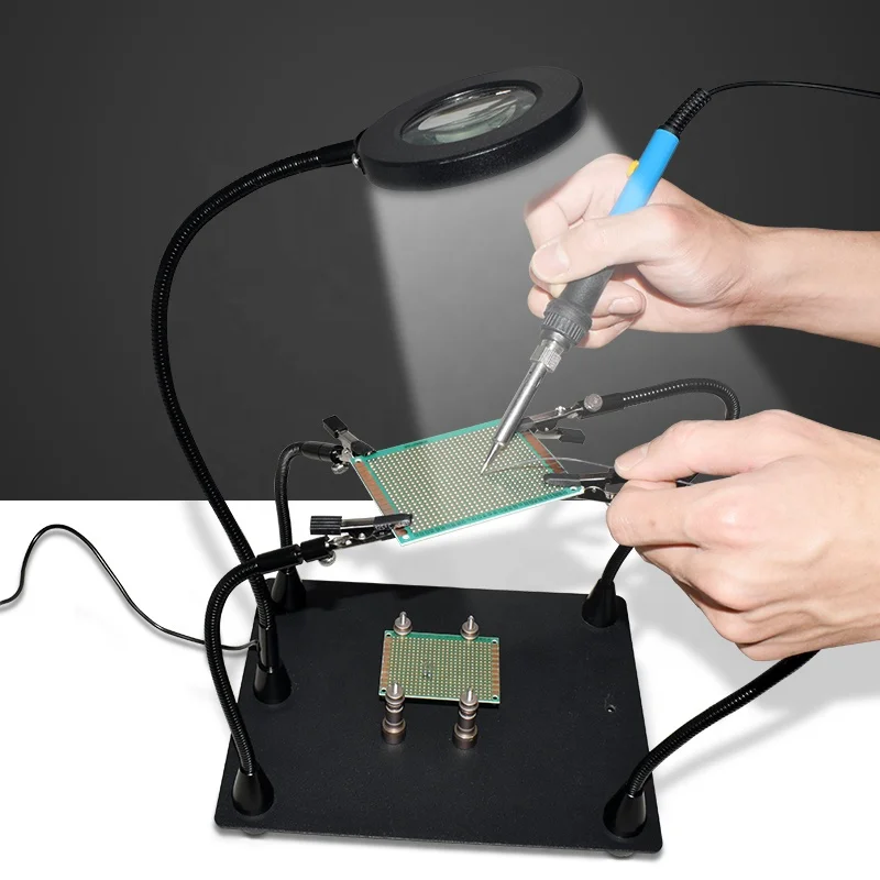 Mobile phone maintenance welding fixture PCB circuit board auxiliary clip Magnifying glass with LED light board fixture