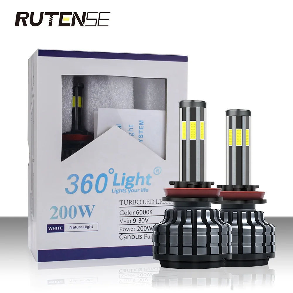 RUTENSE super brightness auto led lamp 3000K 4300K 6000K H7 H1 H4 9005 9006 high lumen power 50W 6sides led headlights