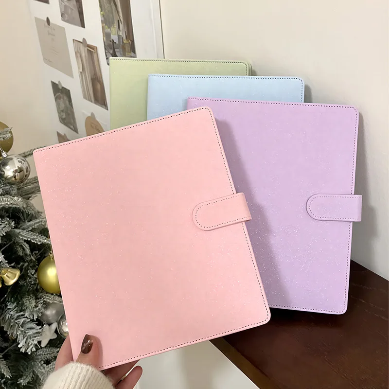 6 Ring Starry Sky Glitter Pattern Composition Book Card Holder Shell Widen Style Block Color Wedding A5 Pu Leather Budget Binder