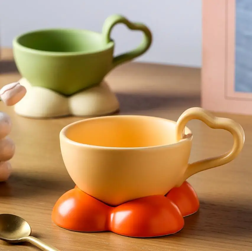 korean cute heart shaped mug ceramic breakfast coffee cup and saucer set
