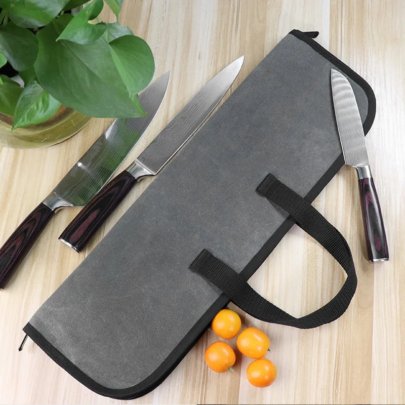 Custom Potable Kitchen Knife Storage Bag Chef Knife Roll Organizer Heavy Duty bbq Waxing Canvas Handheld chef Knife Roll Bag