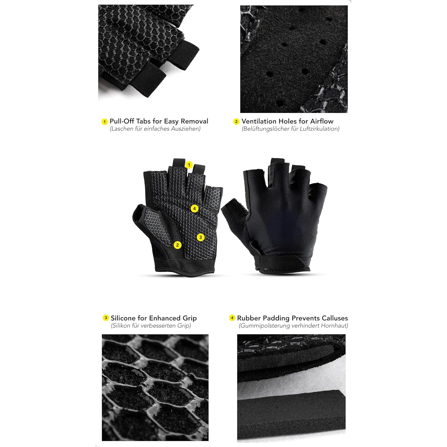 2024 Padded Workout Gloves Fingerless Gym Fitness Gloves Weight Lifting Pull-ups Pushups Training Full Palm Protection Exercise