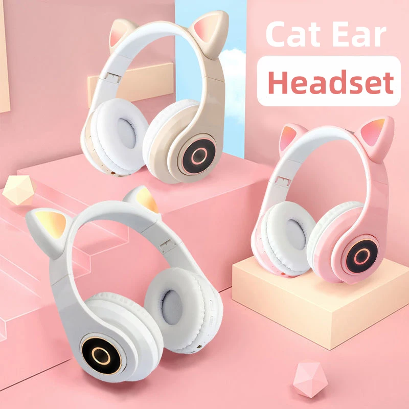 Hot sale Cute ear B39 Wireless headphone with LED light wireless earphone support TF card gaming headset for children