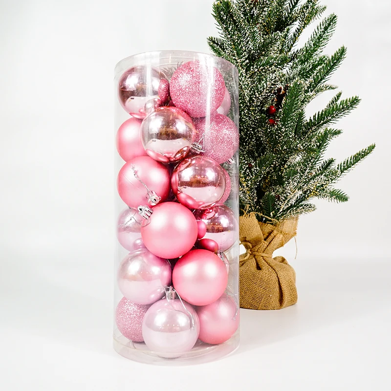 xmas Ball Fluorescent Pink Christmas Tree Decorations Set of 4 Styles Glitter Matte Shiny for Holiday Party Decoration