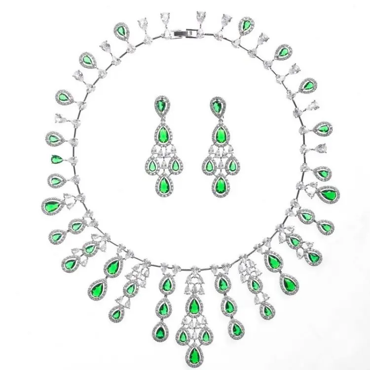 Large Statement Jewellery Set Necklace Earrings Set Cz Flower Gift Middle East Wedding Jewelry Set