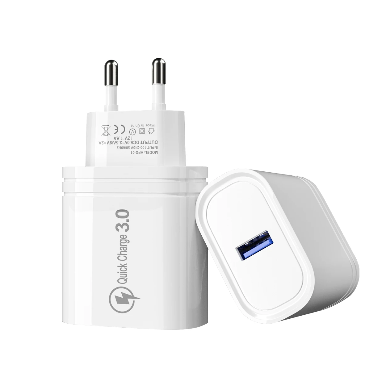 QC3.0 single USB mobile phone charging head 5V2.4A household wall-mounted European and American standard power adapter