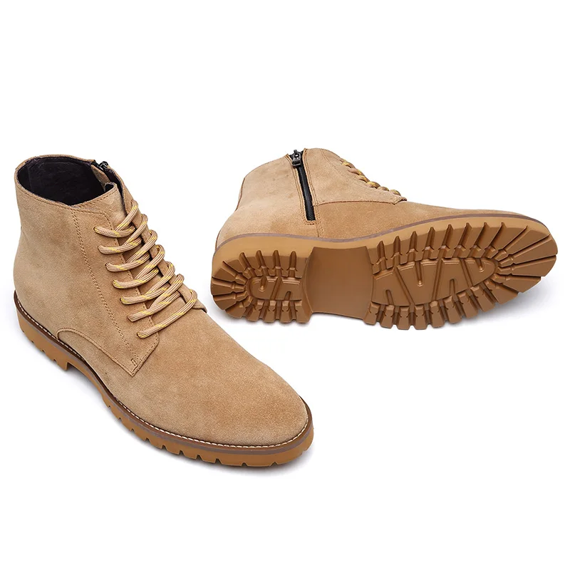 Custom made handmade invisible increase height increasing shoes soft insole suede leather elevator men boots