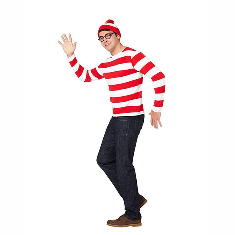 Family Halloween Costume Sets Red and White Striped Tee Shirt Beanies With Nerd Glasses Halloween Outfit Suit With Accessory