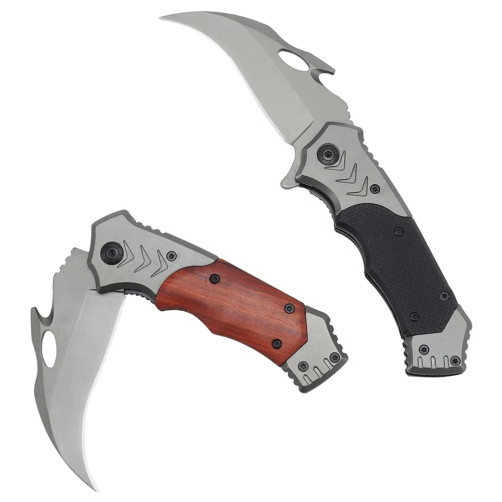 Wholesale Wood Handle Folding Camping Survival Pocket Mushroom Knife with Cutting Curved Blade