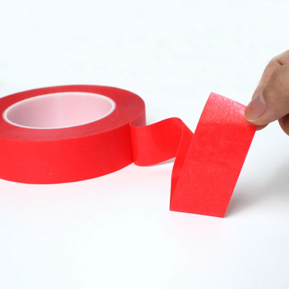 2- Recyclable High Temperature Resistant Spray Paint Masking Red Crepe Paper and PET Base With Silicone Glue Self Adhesive Tape