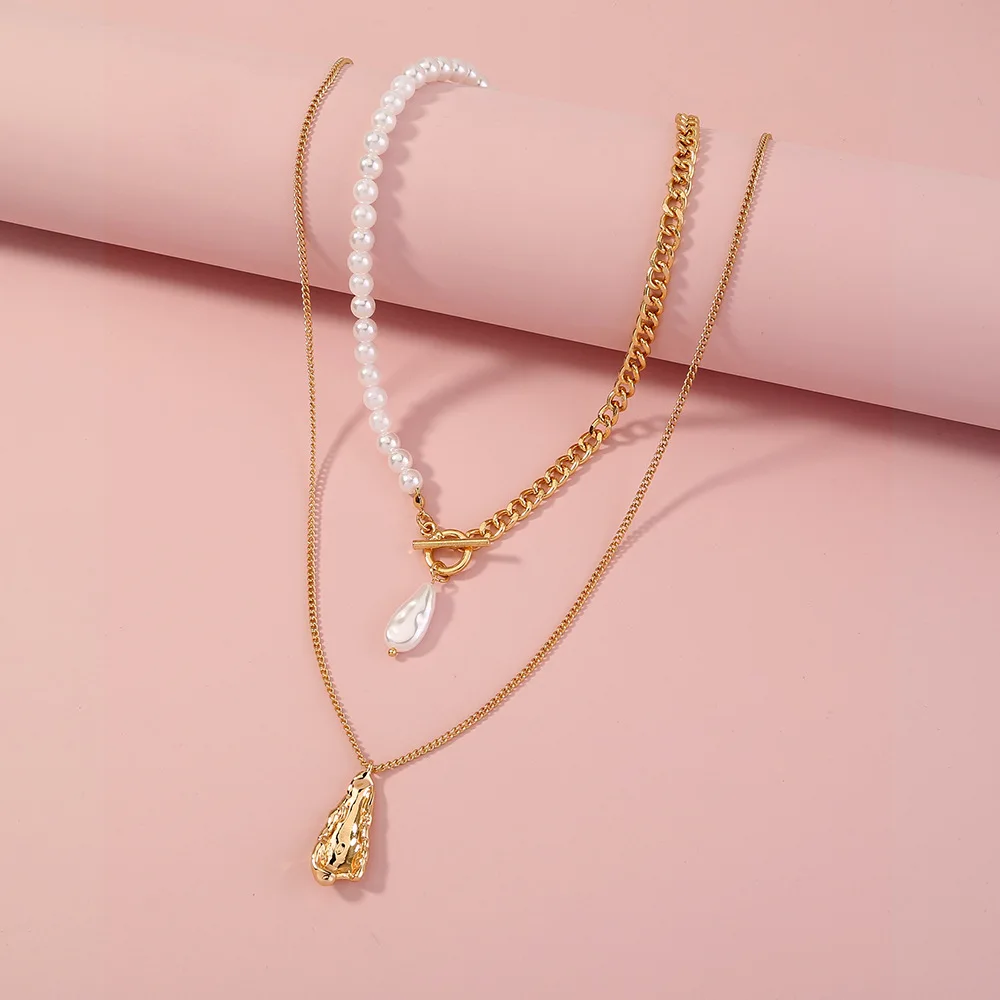  Hot sale factory jewelry necklace for women alloy charms pendant double layered chain chaplet water drop