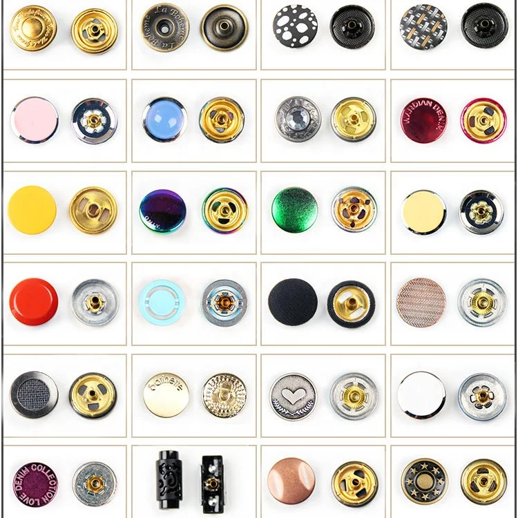 OEM decorative accessories logo design round press shirt bag cloth brass Zinc alloy cover custom metal snap buttons for clothes