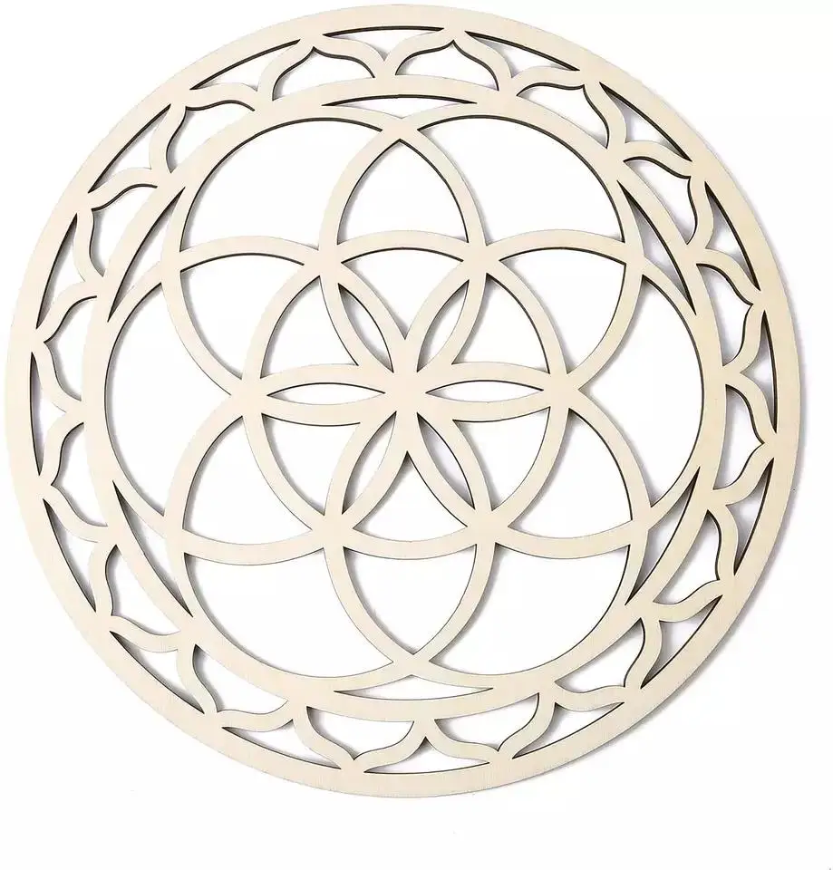 Wooden Art Sacred Geometry Wall Set Yoga Decor Sri Yantra Wall Decor Mandala Chakras Wheel of Life Seed of Life Crystal Grid