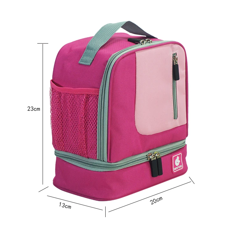 Large Capacity Reusable Green Insulated Cooler Lunch Bag Thermal Compartment Waterproof Letter Pattern Design