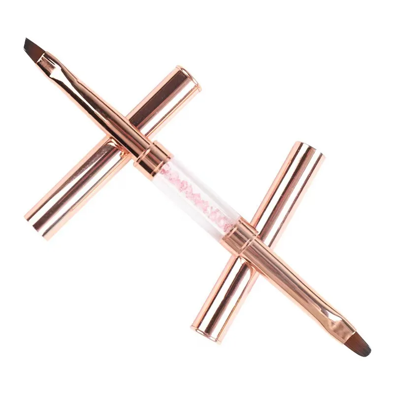 Rose Gold Metal Handle Dual End Nail Brush Painting Liner Nail Art Brush
