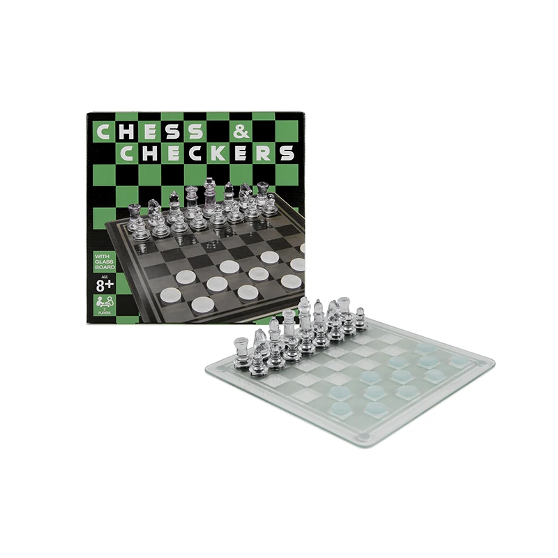 Glass Chess Set  Glass Pieces and Checker Board Game Black White Frosted NEW chess