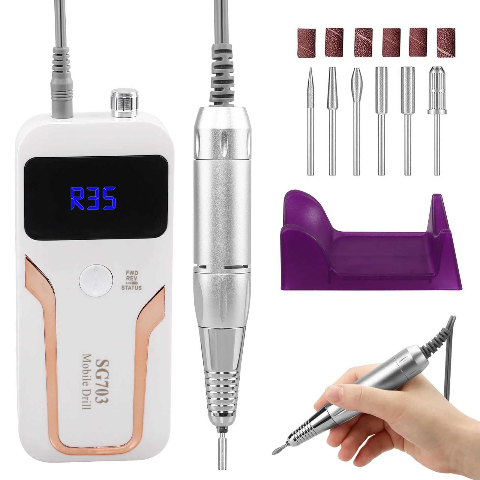 Professional Portable Rechargeable 35000RPM Nail Drill Electric Nail File Machine for Acrylic Nails Gel Polishing Epilator