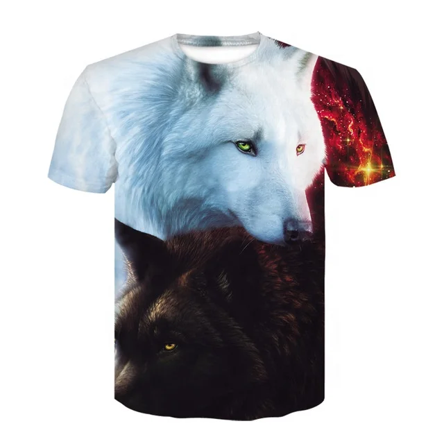 
2020 Stylish Oem Customized Men Cotton And Polyester 3D Digital Wolf Printing Tee Casual Round Neck Animal Printed T Shirt 