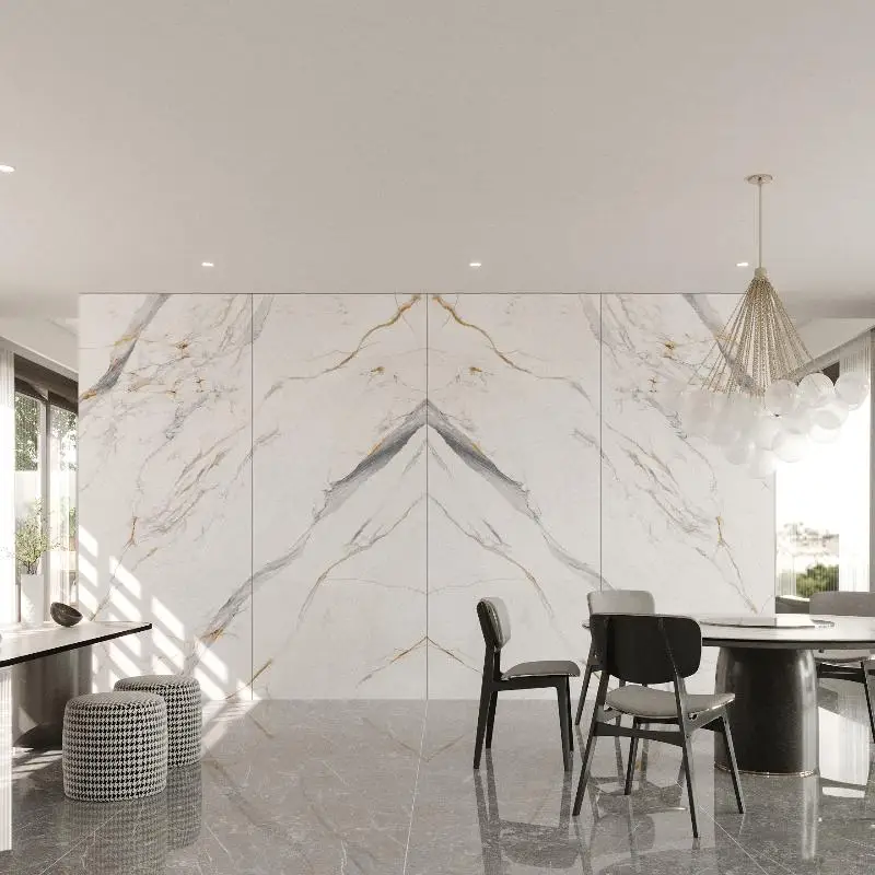 SHIHUI Wholesale Artificial Stone Marble Style White Sintered Stone Slab Porcelain Tiles Indoor Wall Floor Design Living Room