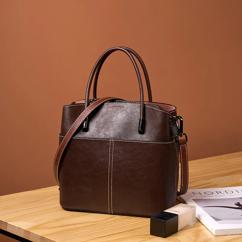 luxury brand ladies purse leather bag cowhide high quality real leather handbags for women