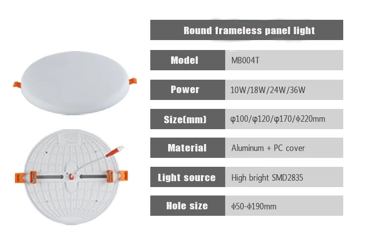 2022 high lumen office and home Panel light 36W Frameless Recessed LED Panel Light Round Ceiling lamp
