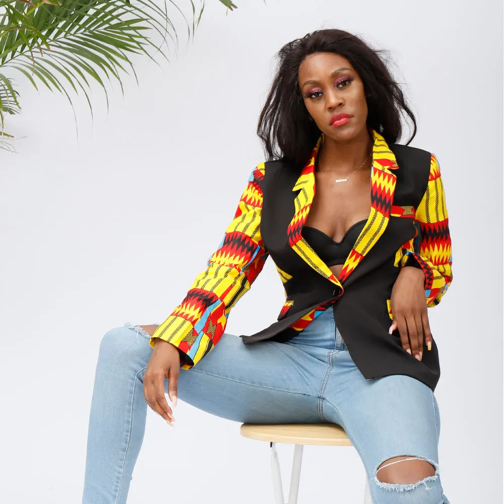 African Print Jacket For Women Blazer Ankara Design Black Basic Design Hot Selling Wholesale