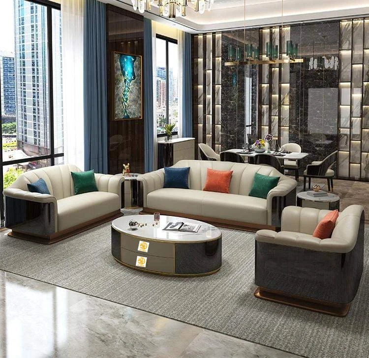 Italian light luxury sofa top layer cowhide postmodern living room furniture high rebound sponge solid wood design