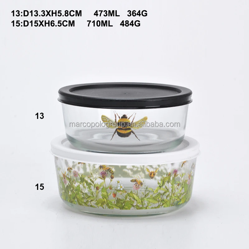 3pcs 4pcs set Heat-Resistant Glass Container Microwavable Food Container  with lock lid or wood lid for Back to School lunch box