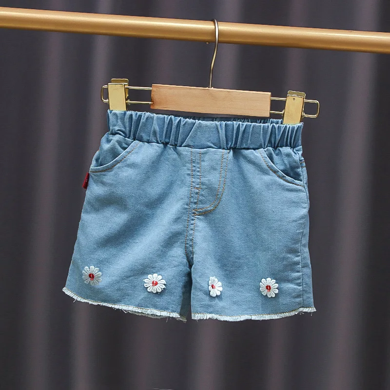 
Sunny Baby 2021 Girls Trendy Summer Florets Five-Point Pants Denim Shorts 