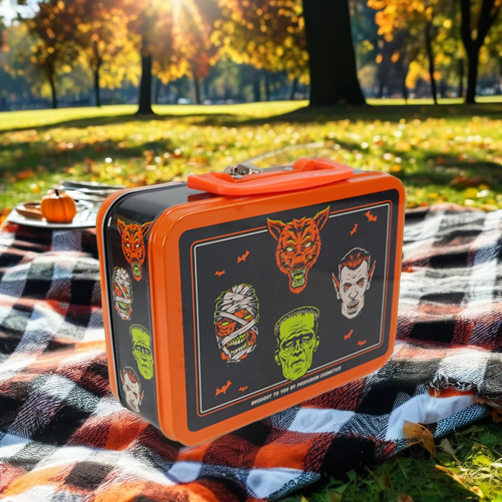 High-Grade Portable Monster Cool Design Rectangular Handle Tin Box with Lock Perfect Lunch Tool Container
