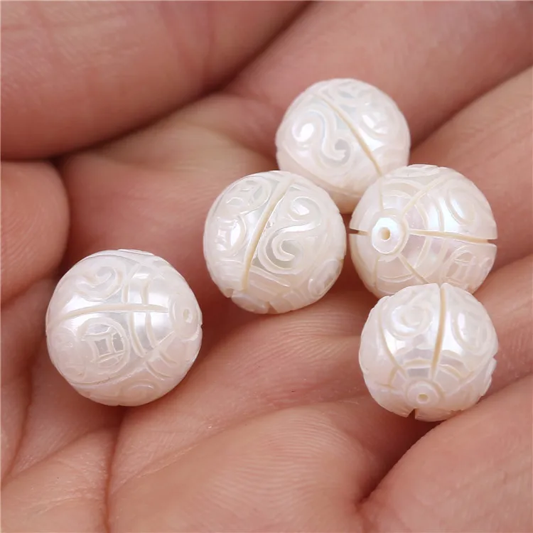 white natural  12-13mm carved freshwater rose pearl beads for diy jewelry making