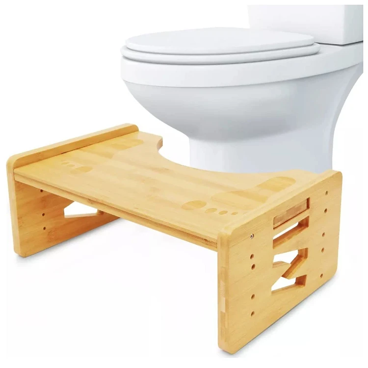 Bathroom Toilet Poop Stool Multi-Height Adjustable Bamboo Potty Stool Non-Slip Mat Squat Stool