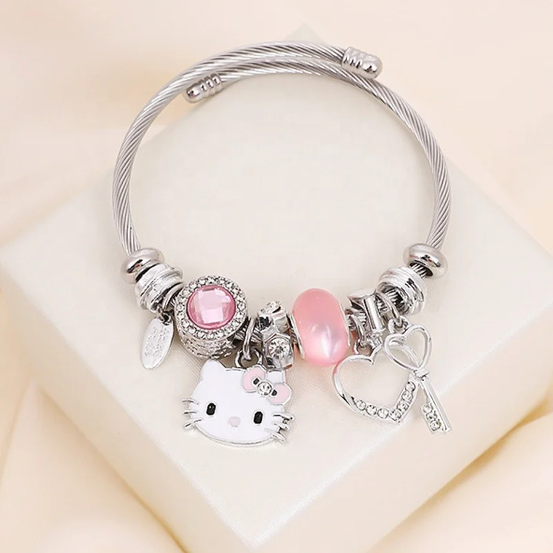 Kids Student Gifts Female Cartoon Animal Charm Beads Anime Adjustable Girls Children Hello Kitty Cat Bracelet for Women