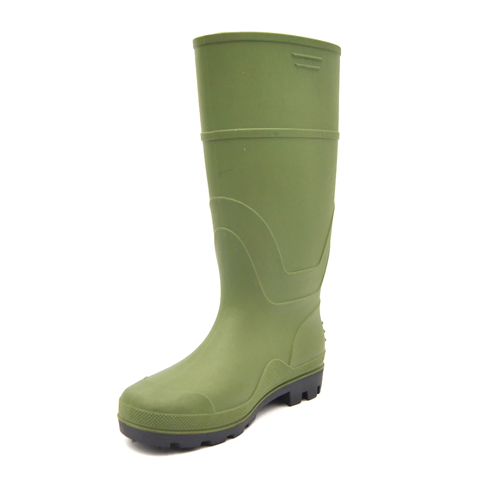
Green high heels waterproof chemical resistant steel toe safety pvc rain boot for farming 