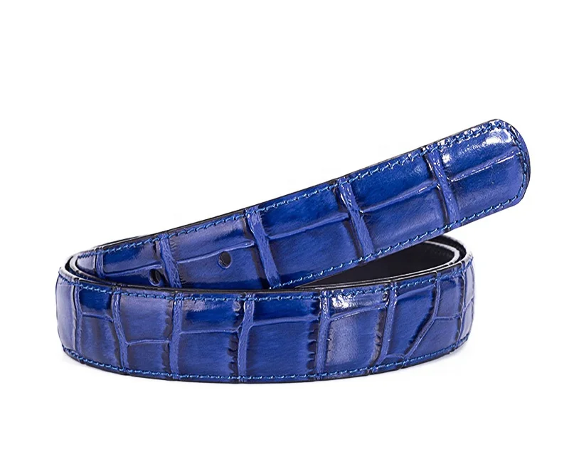 Ladies Luxury High Top Quality Belts without Plain Buckle Crocodile Grain Genuine Leather Belt Strap