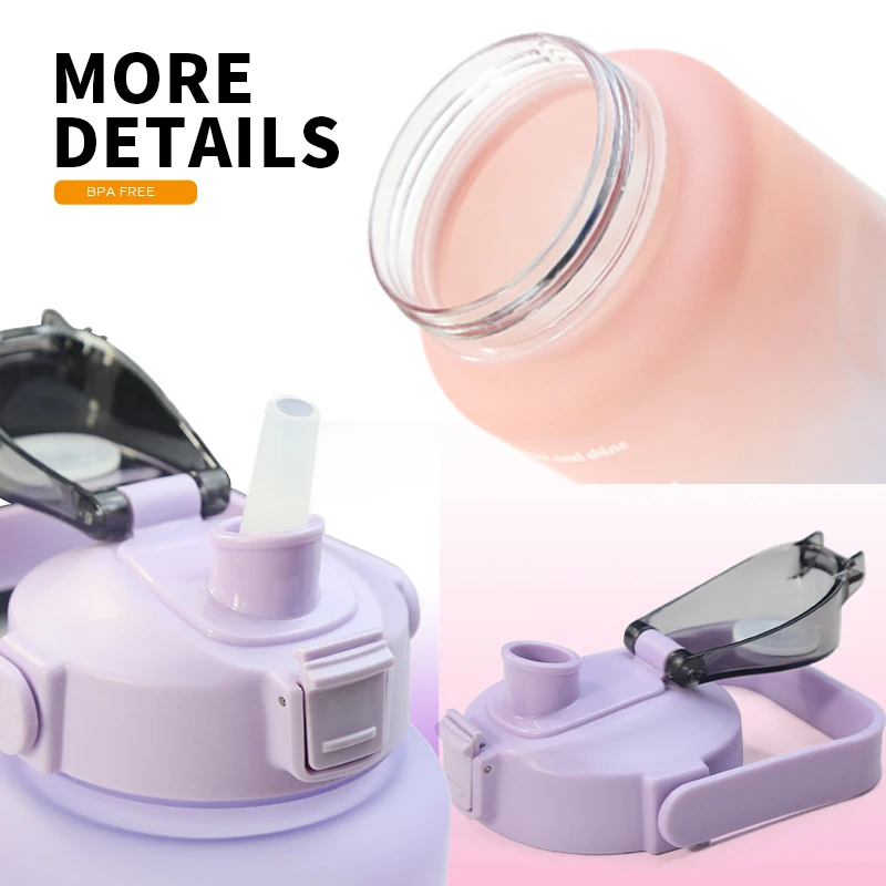 2L sleeve motivational water bottle  bpa free tritan sport gym plastic water bottle with time marker