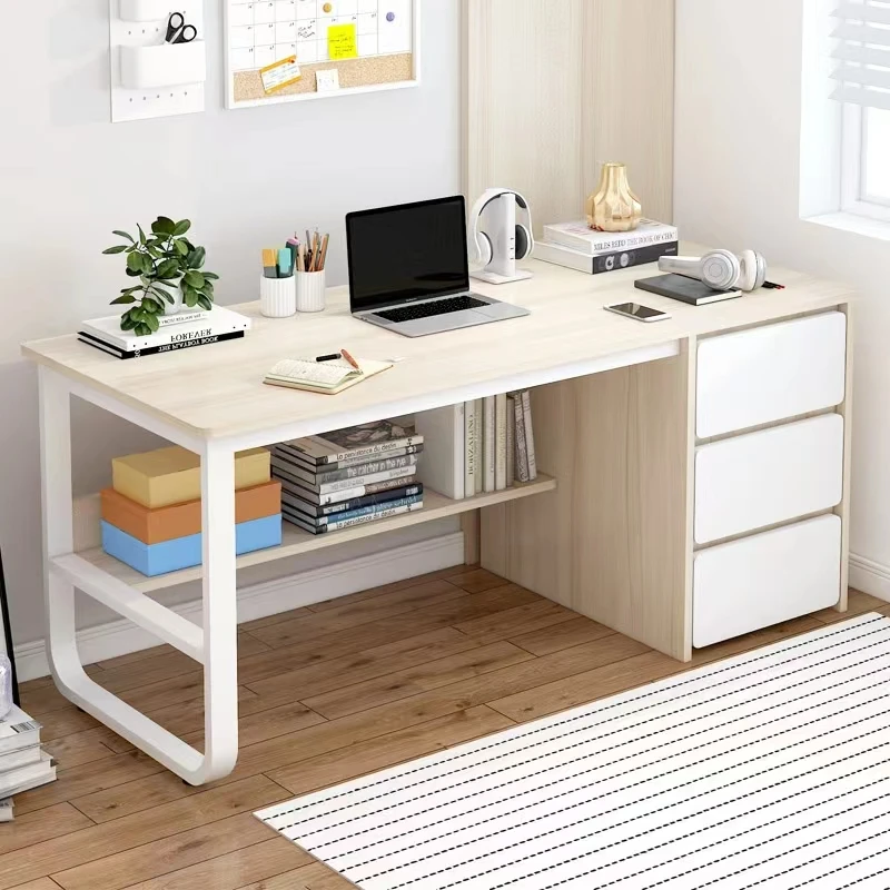 Modern Wooden Computer Compartments Desk White Home Office Study Table