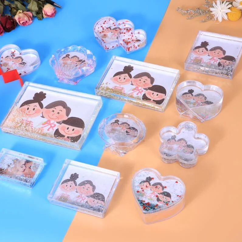 Different Shapes DIY Clear Plastic Blank Snow Frame Photo Block Insert Photo Frame Glitter Water Picture Frames